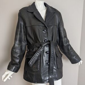Vintage 90s Cuir Dimitri Heavy Leather Jacket 70s Style Belted Lined Women’s XL